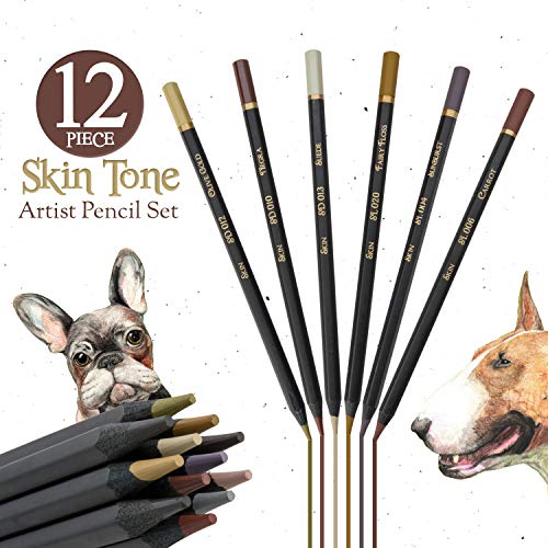 Black Widow Skin Tone Colored Pencils for Adult Coloring - 12 Color Pencils for Portraits and Skintone Artists - A Complete Color Range - Now With Light Fast Ratings.