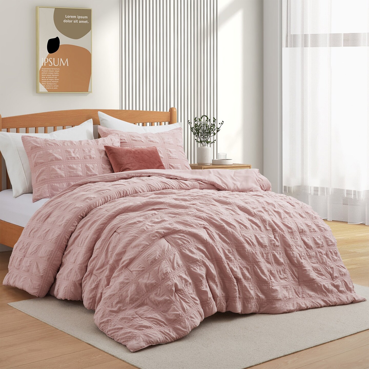 Peace Nest All Season Crinkle Textured Down Alternative Comforter Set-Seersucker Bedding Set