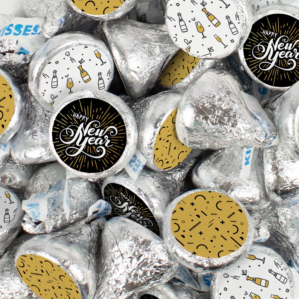 New Year&#x27;s Eve Candy Party Favors Chocolate Hershey&#x27;s Kisses BulkBlack &#x26; Gold