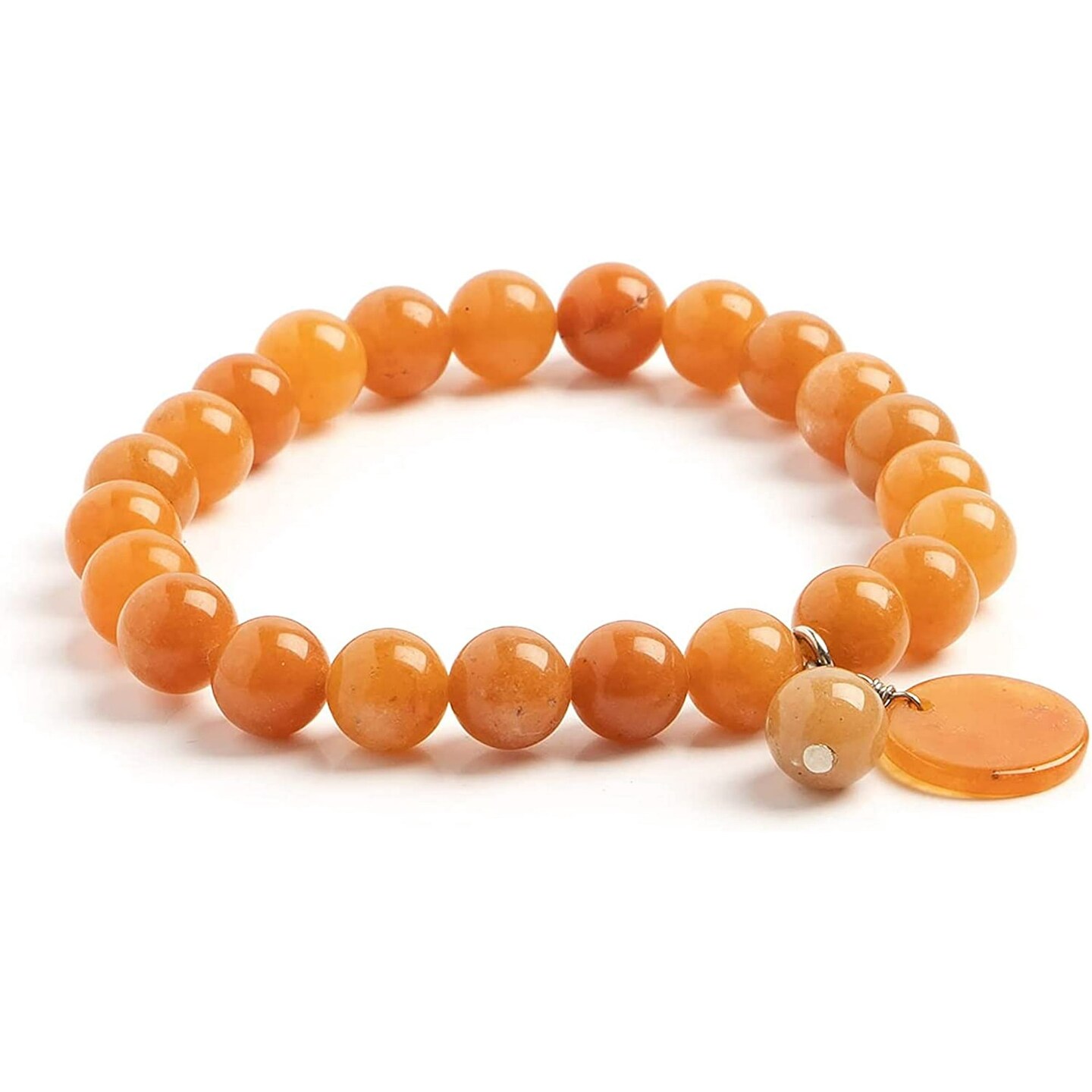 Earth&#x27;s Jewels Semi-Precious Peach Aventurine Orange Round Beads Bracelet, Red Charm