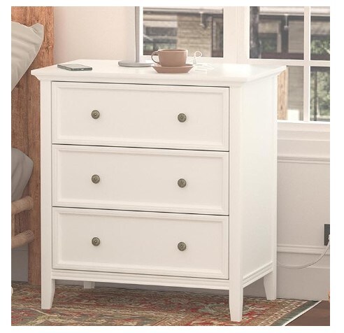 White Modern Storage Dresser with Charging Station for Bedroom