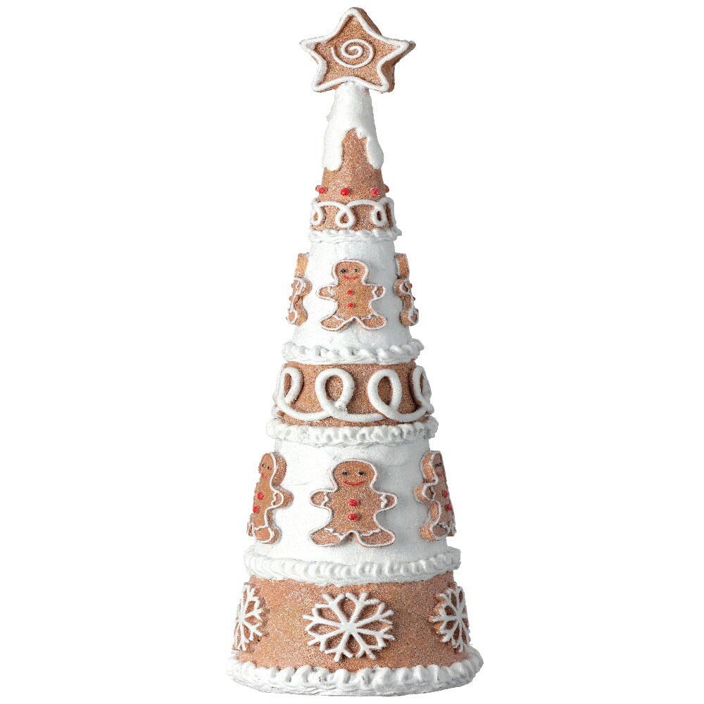 12.5&#x22; Resin Frosted Gingerbread Cone Tree - Festive Christmas Decoration