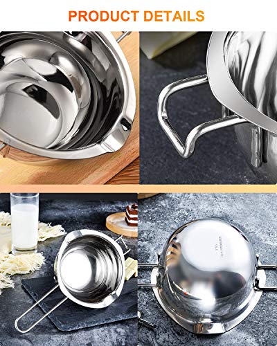 Stainless Steel Double Boiler Pot for Melting Chocolate, Candy and Candle Making (18/8 Steel, 2 Cup Capacity, 480ML)