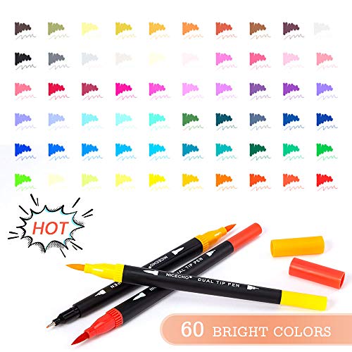 60 Colors Dual Tip Brush Art Marker Pens Coloring Markers Fine & Brush Tip  Pen for Adult Coloring Book Note Taking Art Supplier