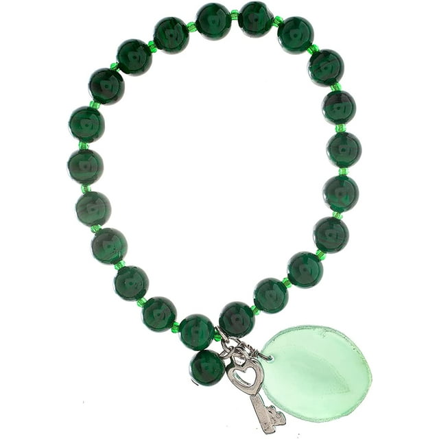 Earth's Jewels Semi-Precious Dyed Malachite Natural Jasper Green Bracelet, Agate & Key Charm