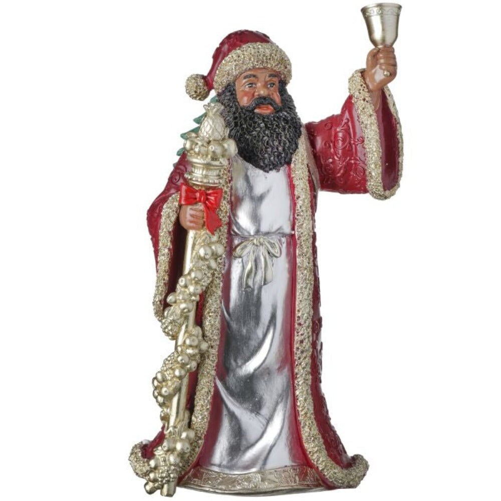 12.3&#x22; Black Santa with Bell and Staff &#x2013; Elegant Christmas Decoration