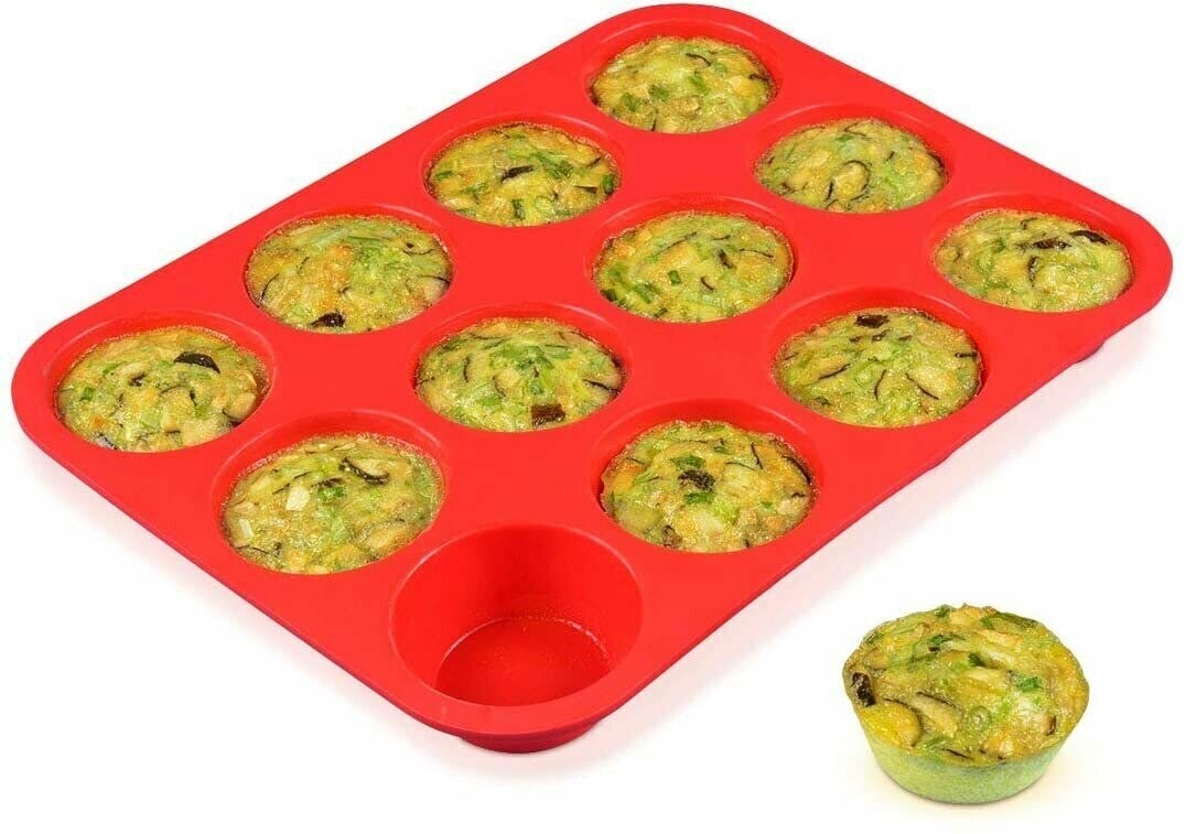 Boxiki Kitchen 12-Cup Mini Muffin Pan with Silicone Muffin Cups (Set of 12) Professional Nonstick Bakeware | Heavy Grade Steel