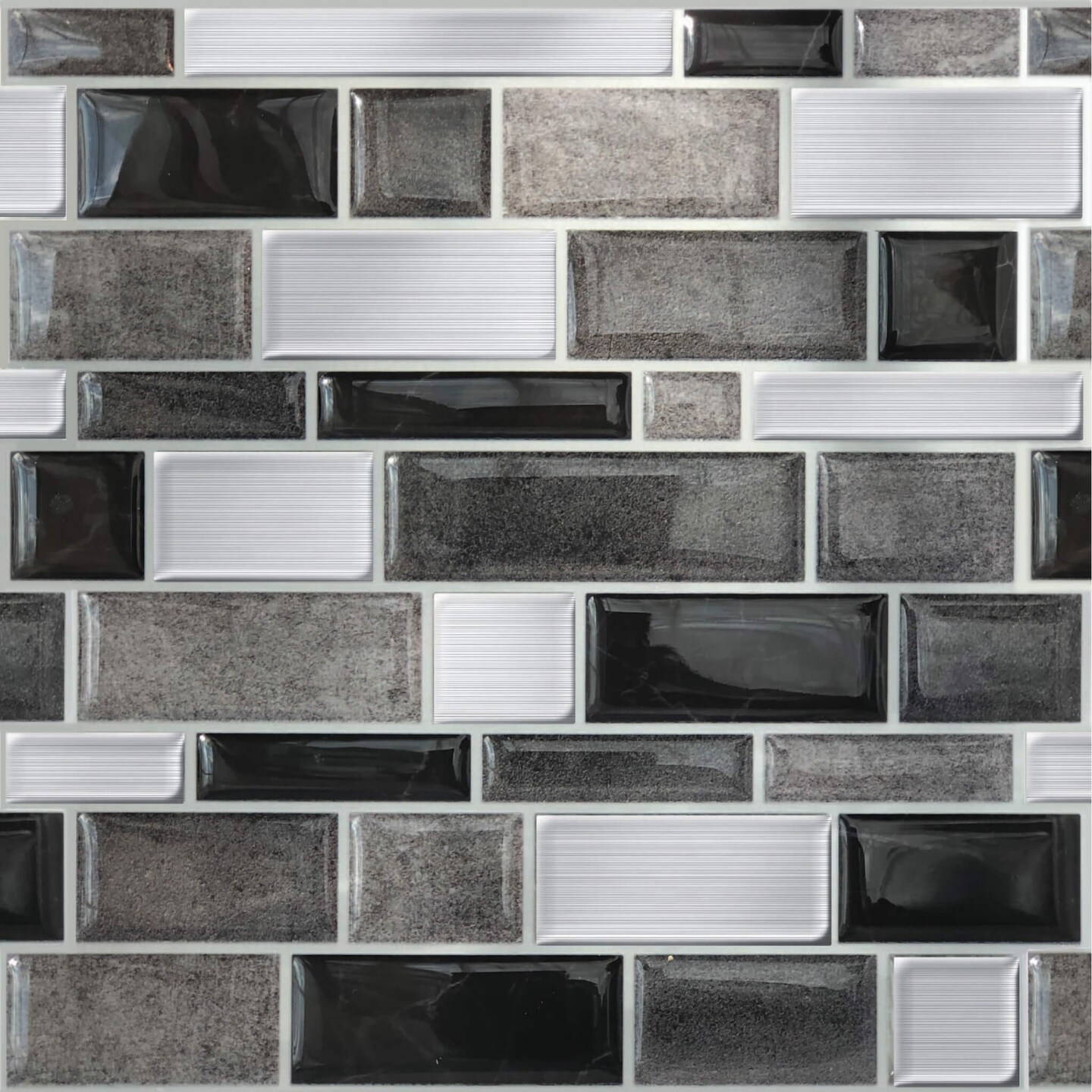 4-Pack Peel and Stick 10.5" x 10.5" Tiles Silver and Black Mosaic. Covers 2.06 Sq. Ft