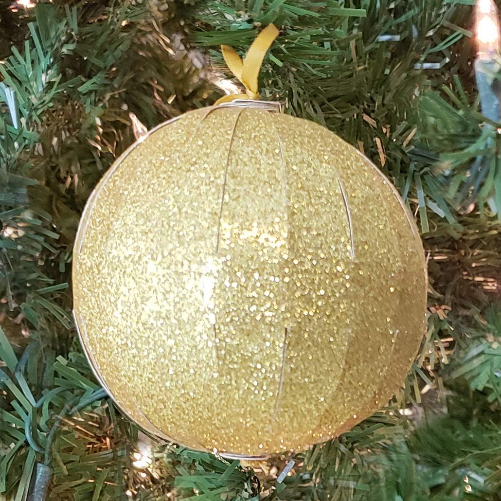 POP-UP Glitter Gold Christmas Ball Ornaments 6 ct. 3.5&#x22;; COLLAPSIBLE Large Xmas Tree Plastic Baubles; Shatterproof
