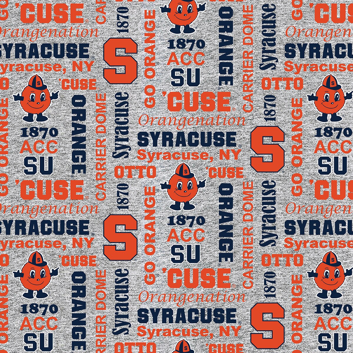 Sykel Enterprises-Syracuse University Fleece Fabric-Syracuse Orange Heather Verbiage Fleece Blanket Fabric-Sold by the yard
