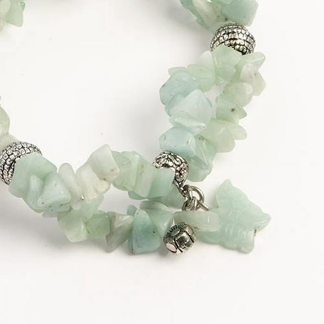 Earth&#x27;s Jewels Semi-Precious Amazonite Natural Green 2-Strand Bracelet Chips, Butterfly Charm