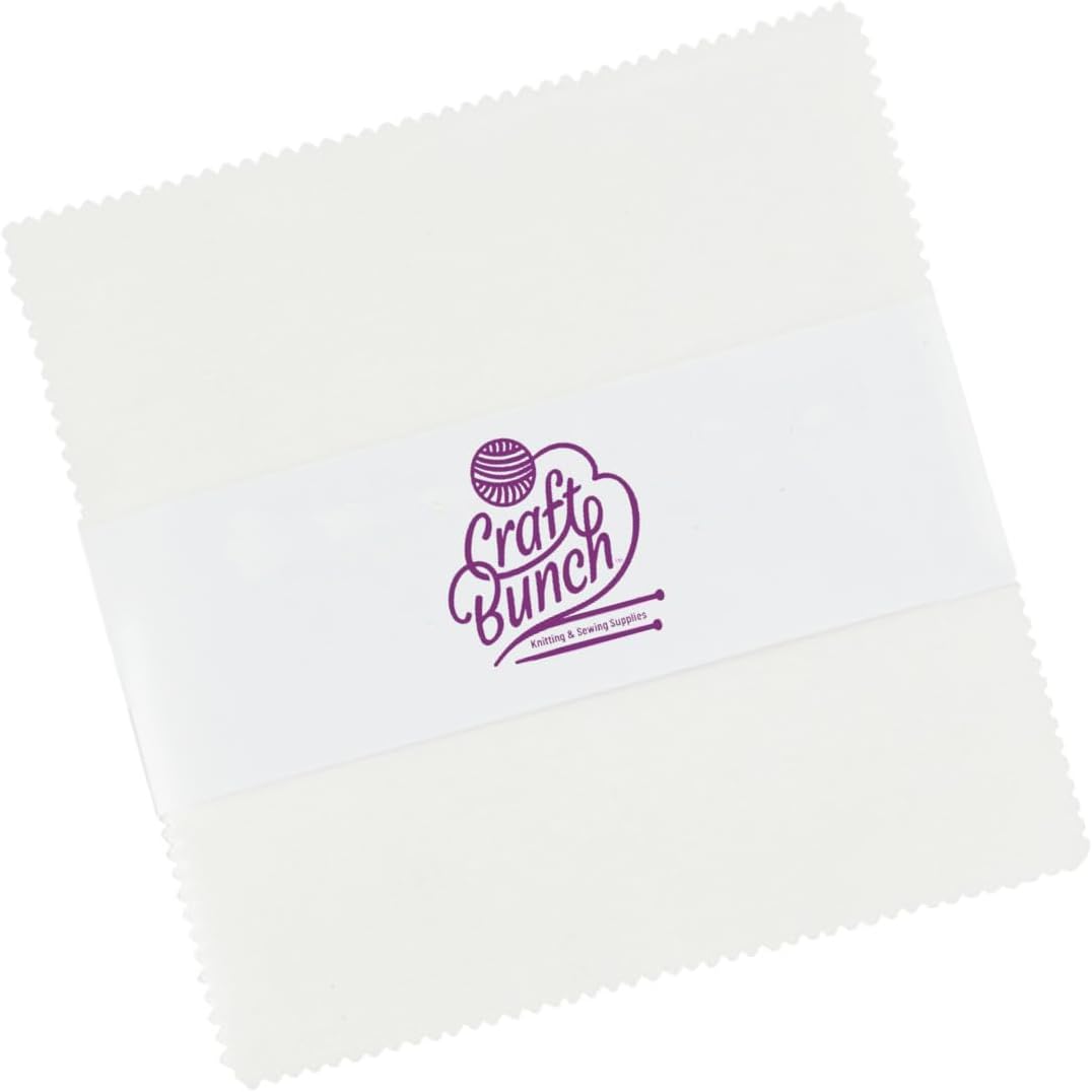 Craft Bunch - 5 inch Charm Pack for Quilting - 42 Precut Cotton Fabric  Squares (White)