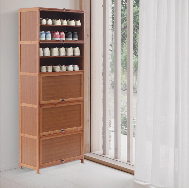 10 Tiers Bamboo Shoe Rack Cabinet, Book Shelf Organizer, Wood Shelf Stand