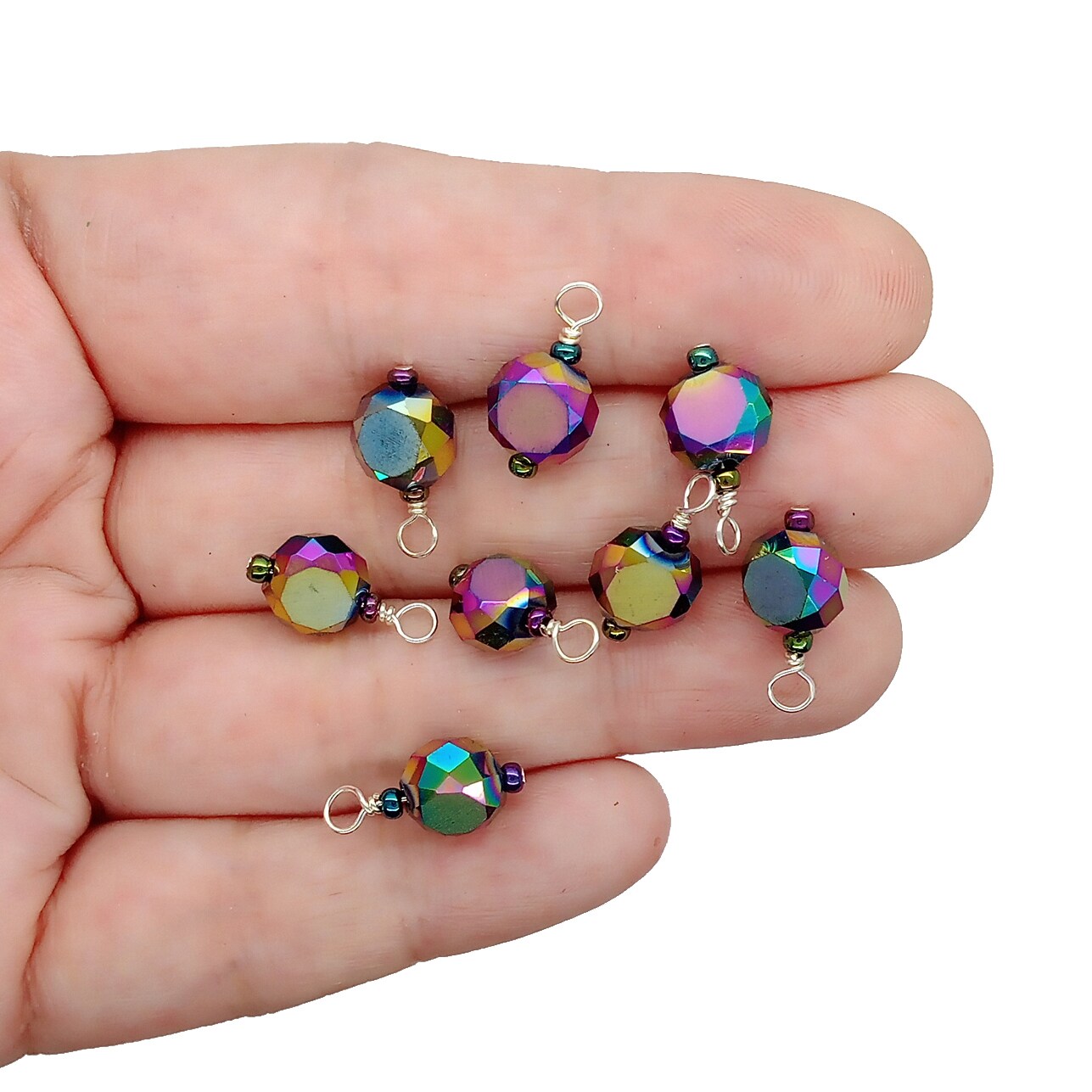 Metallic Mini Christmas Ornaments, 8 pieces with Hooks, Pretty Glass Baubles, Adorabilities