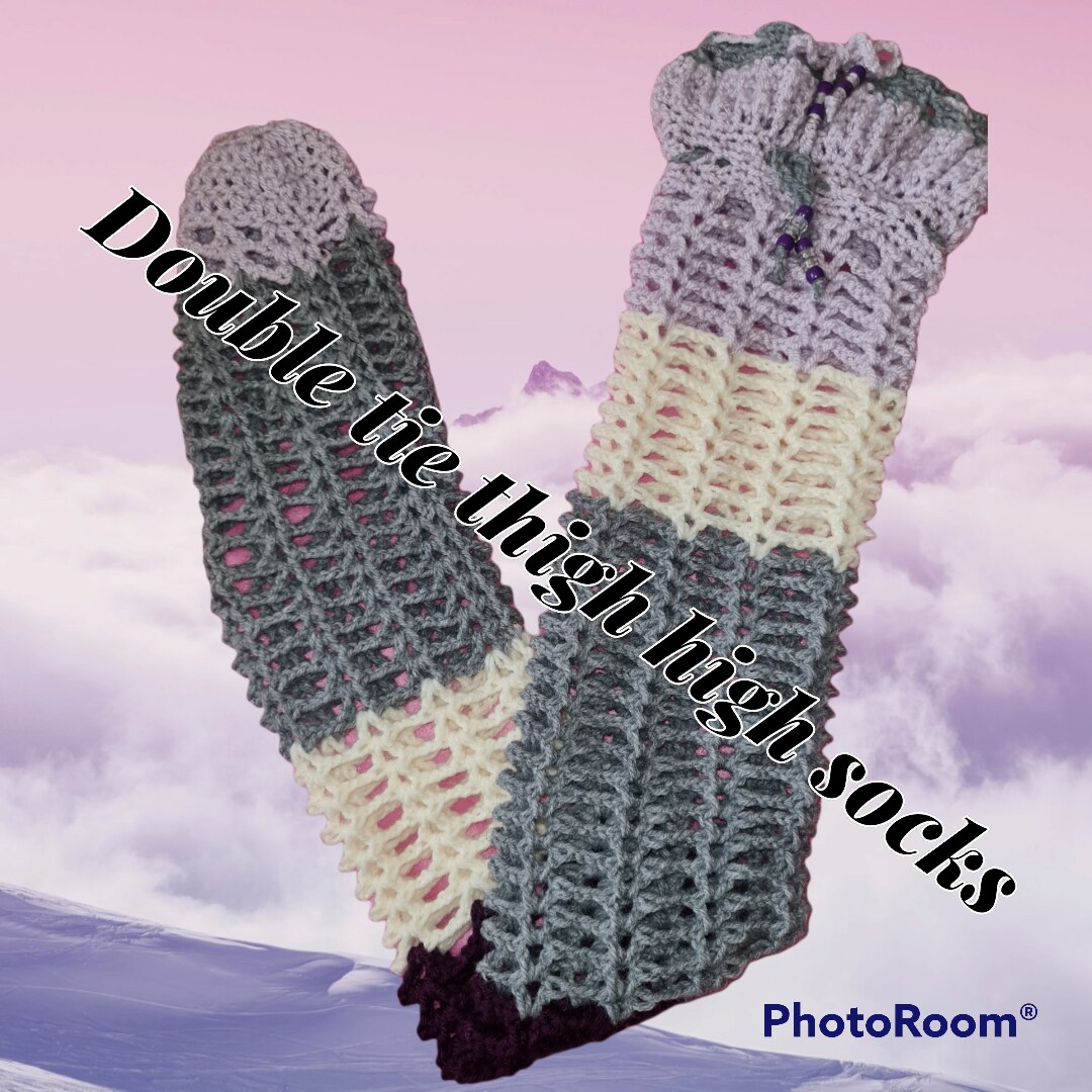 Crochet thigh high socks