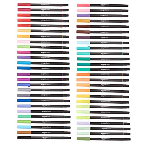 Basics Dual Tip Brush Pens, Blendable, Nylon Brush and Fine Tip,  52-Pack, Black