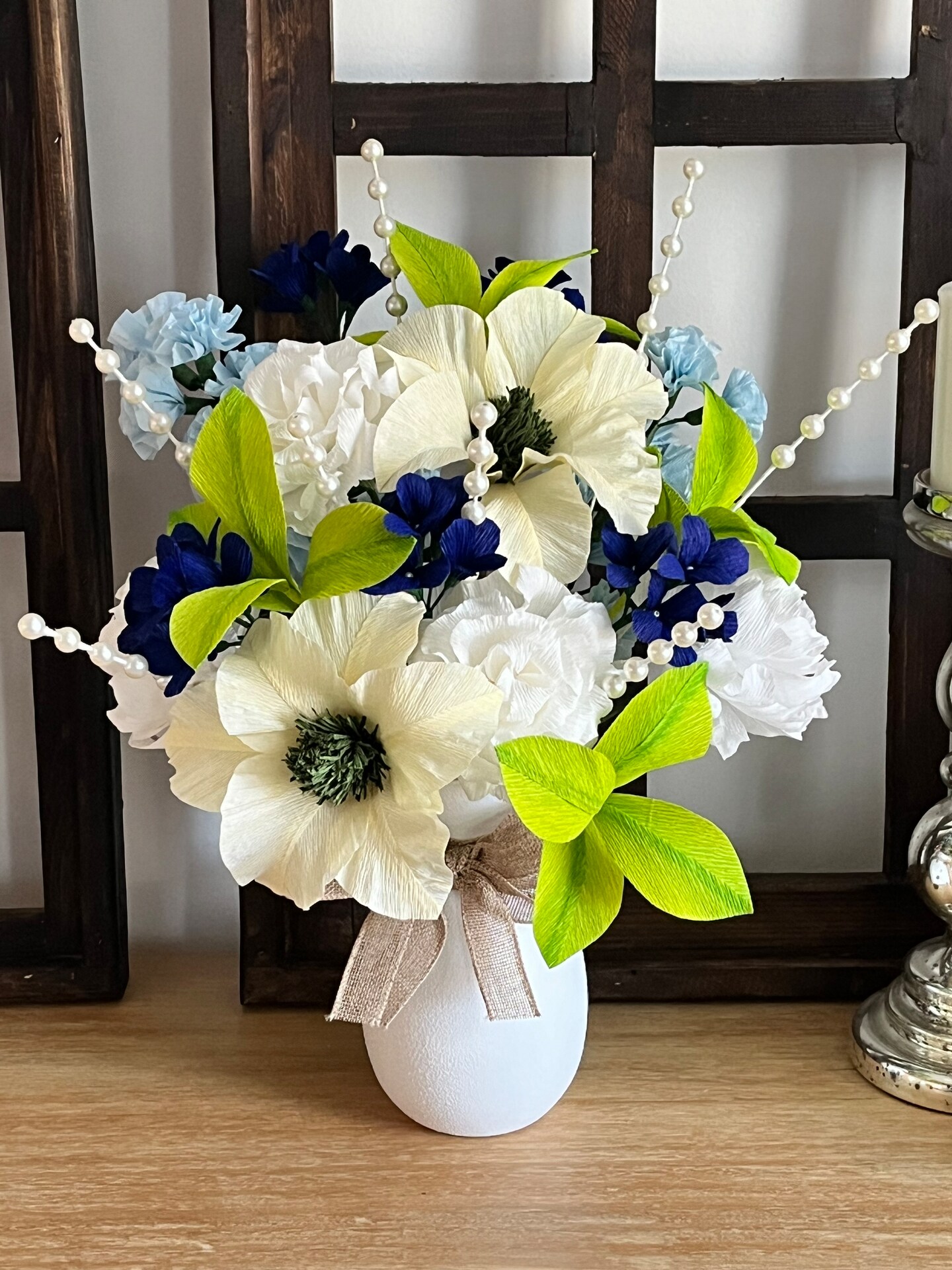 Crepe Paper Flower Bouquet - Blue and White