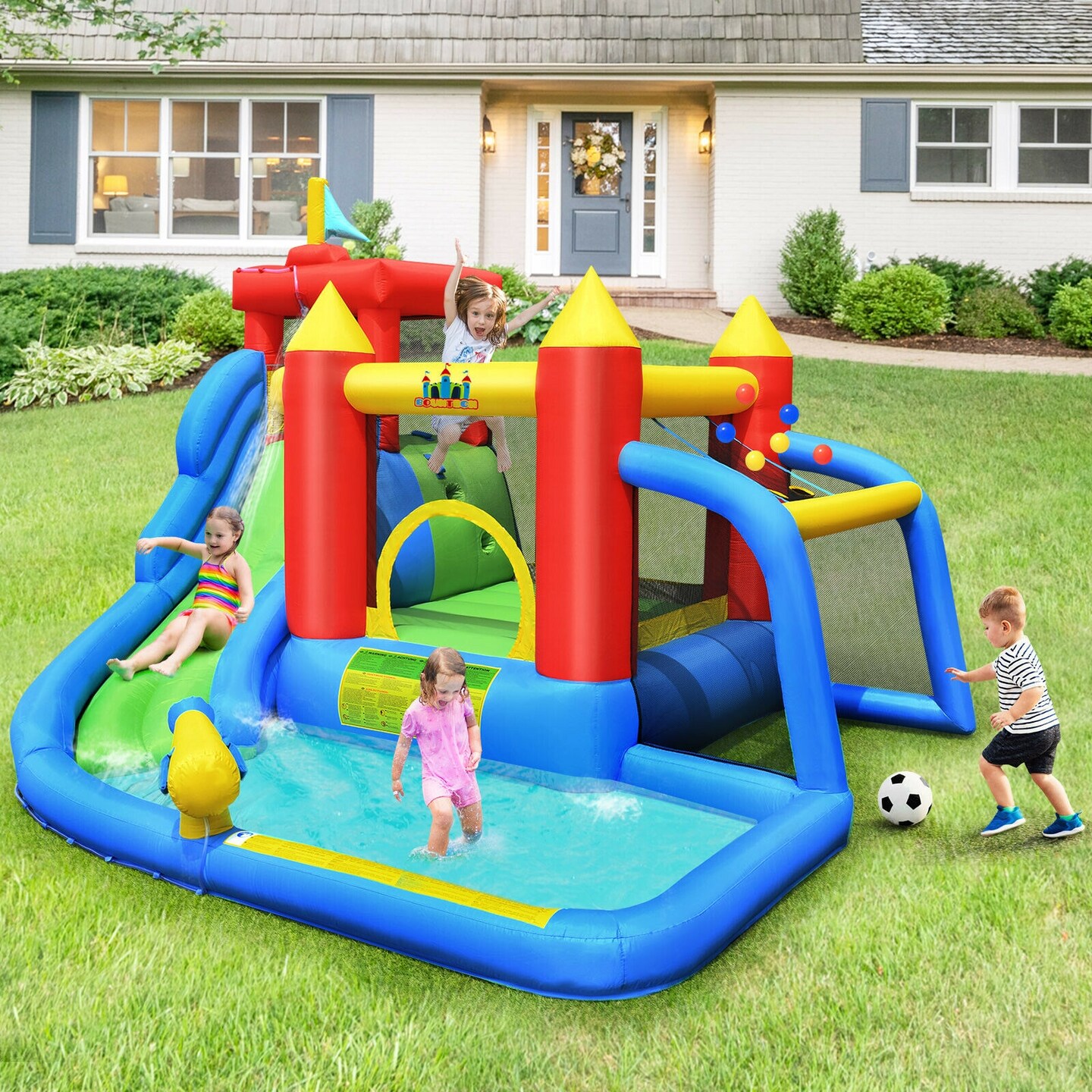Kids Inflatable Castle Water Slide Climb Splash Pool Ball Shooting 3-10 Years