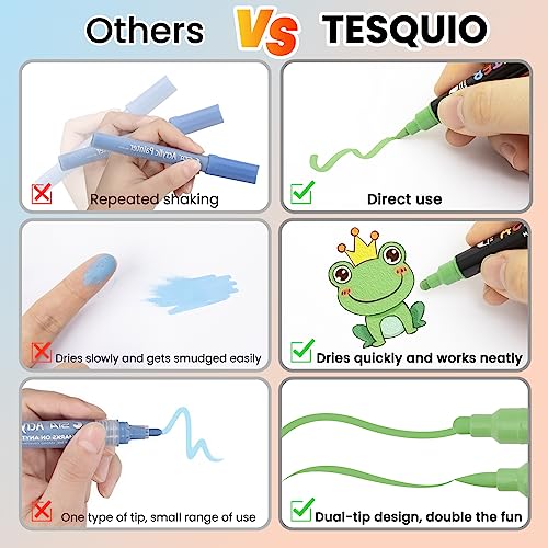 18 Colors Paint Pens, Acrylic Paint Pens Paint Markers, Dual Tip Pens With Medium Tip and Brush Tip for Rock Painting, Wood, Ceramic, Fabric, Canvas, Easter Eggs, Pumpkin Kit, DIY Crafts