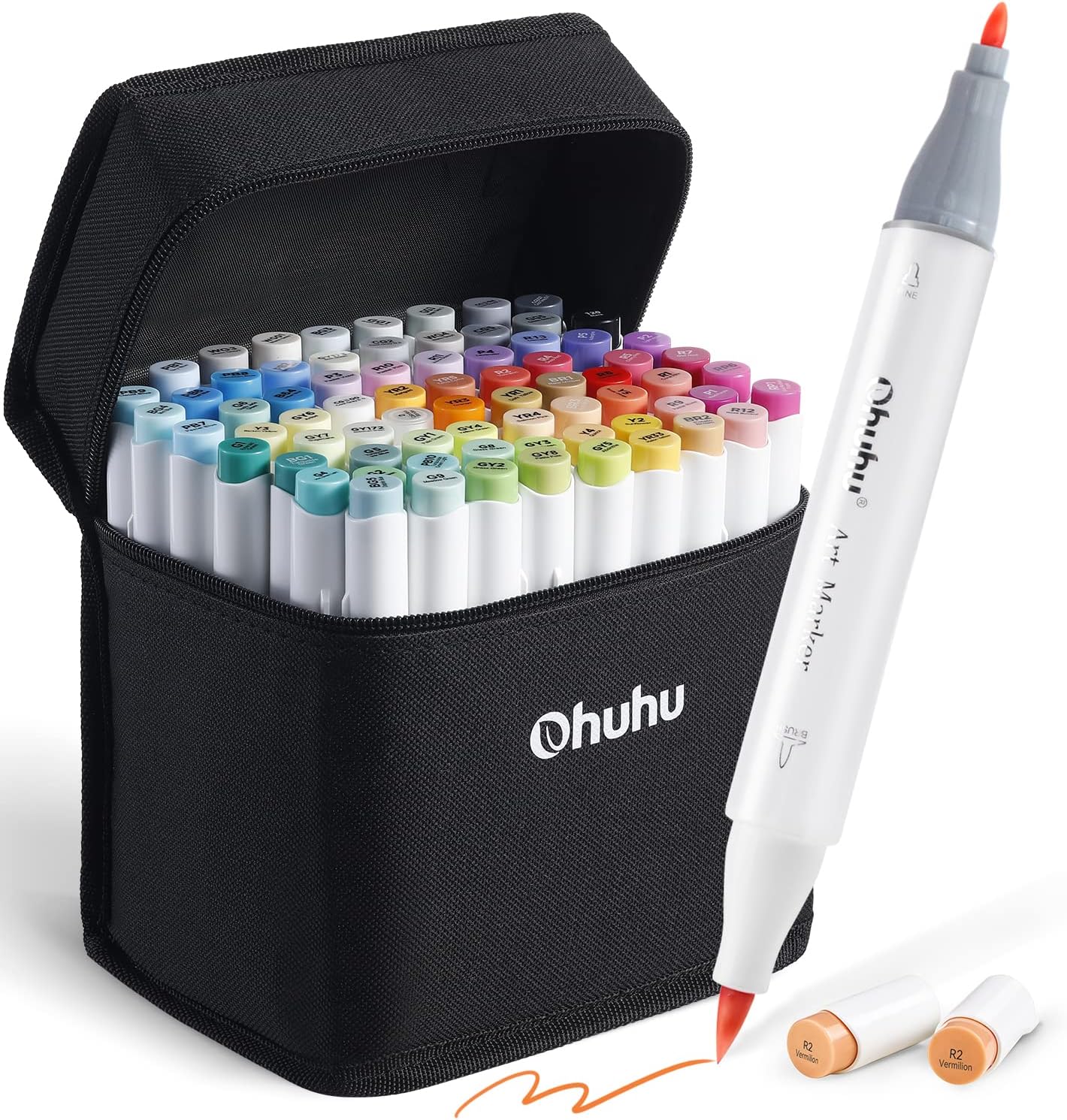 Ohuhu Alcohol Markers Brush Tip - Double Tipped Art Marker Set for Artist Adults Coloring Illustration- 72 Colors- Alcohol-based Refillable Ink - Fine &#x26; Brush Dual Tips - Honolulu B of Ohuhu Markers