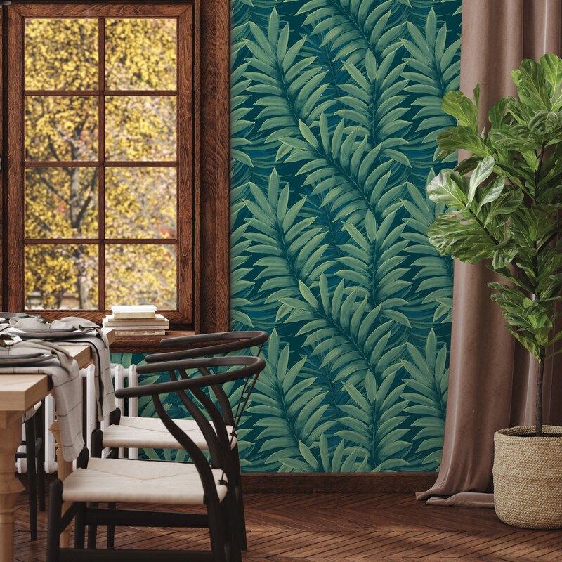 Tempaper Palm Leaves Peel and Stick Wallpaper Green