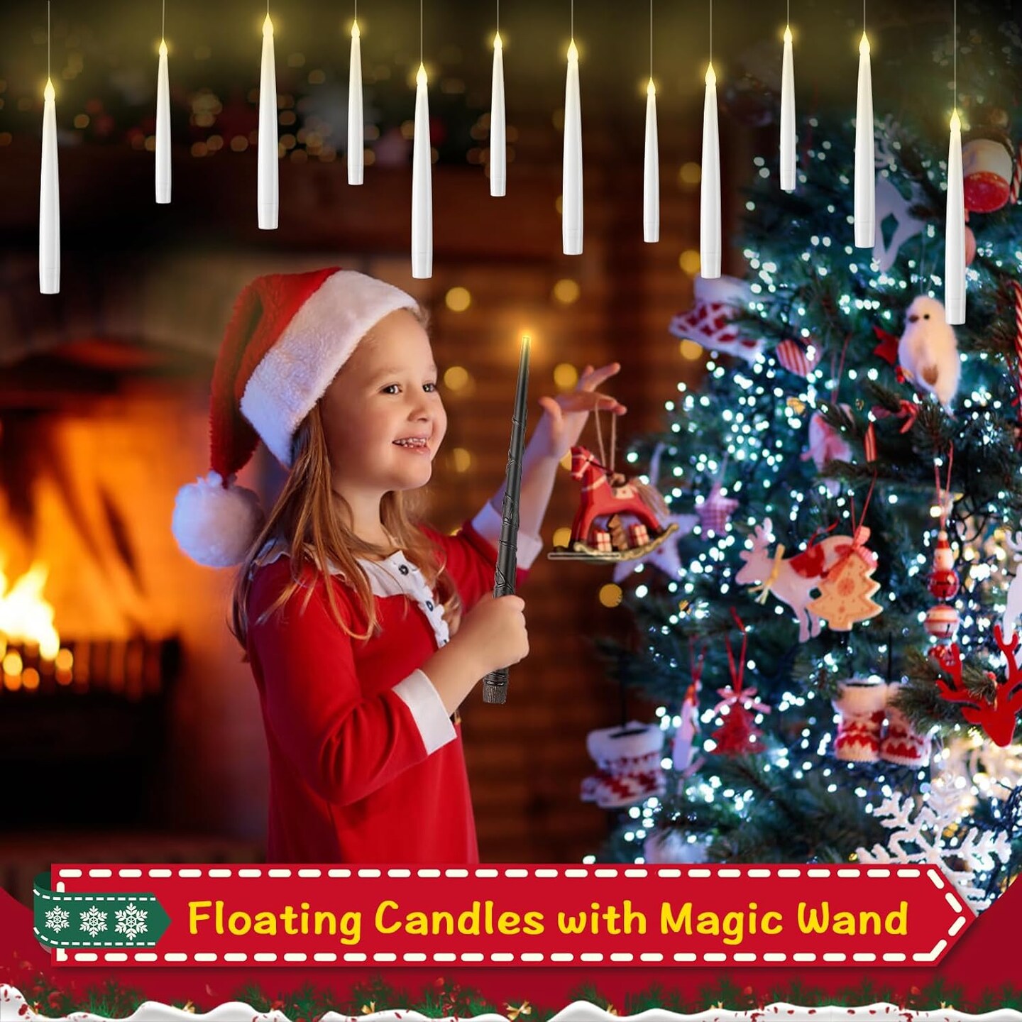12 Pcs Floating Candles with Magic Wand Remote, Hanging Candles with String