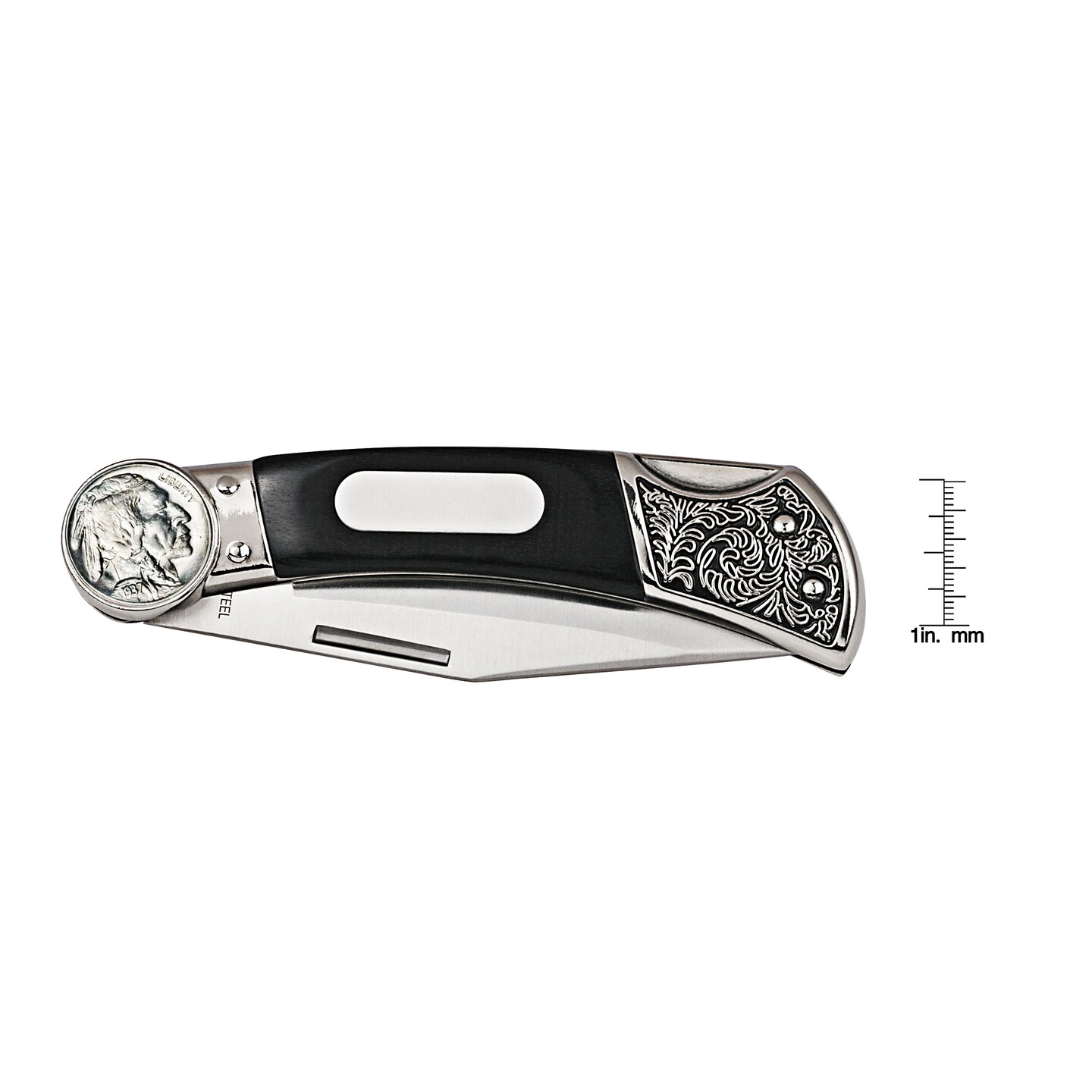 Buffalo Nickel Wood Pocket Knife With Engravable Plate