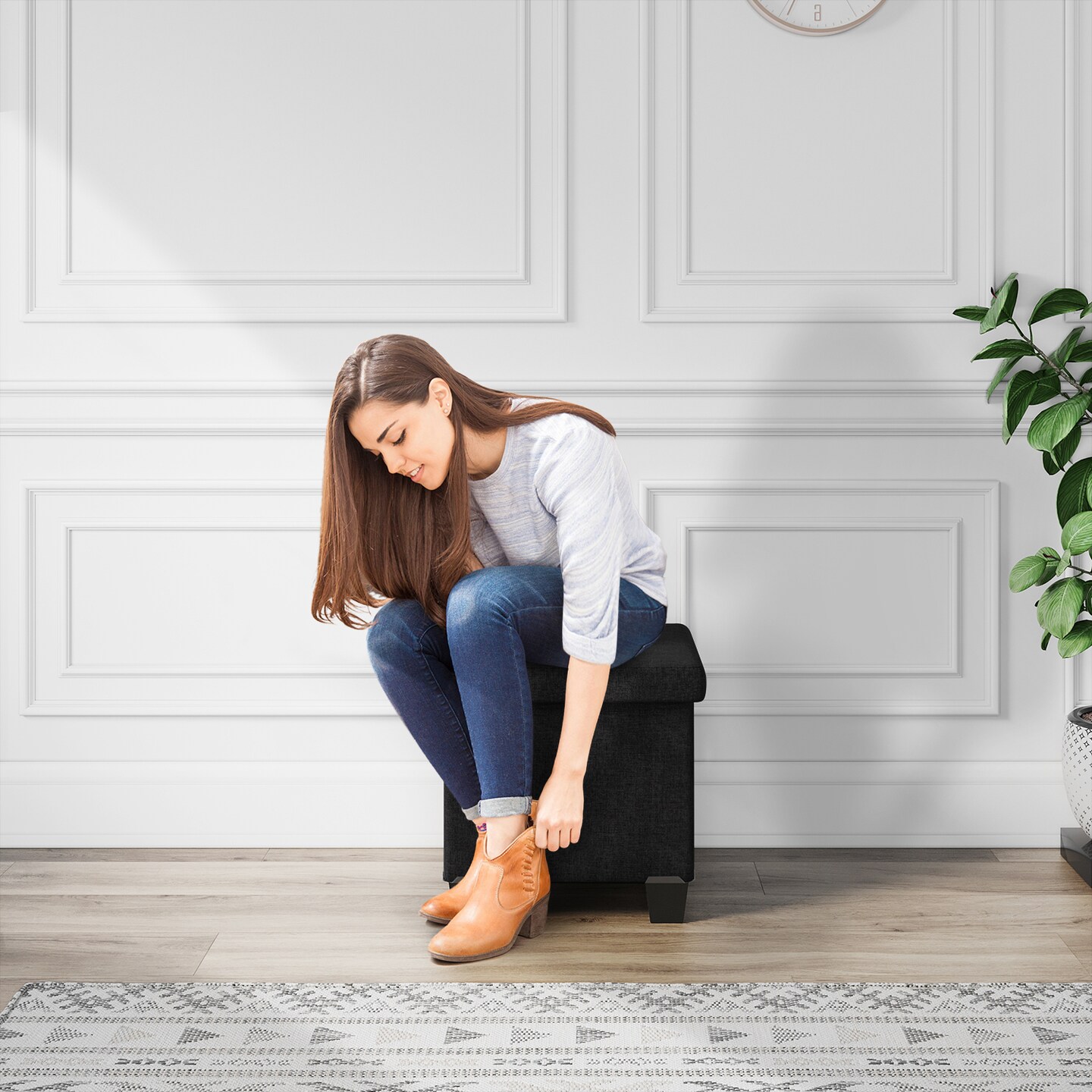 StorageBud Storage Ottoman Bench with Storage Bins