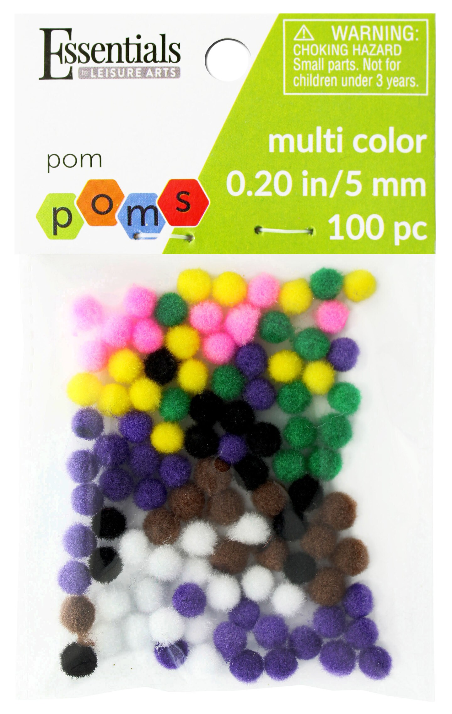Essentials by Leisure Arts  Pom Poms - Multi - 5mm - 100 piece pom poms arts and crafts - assorted pompoms for crafts - craft pom poms - puff balls for crafts