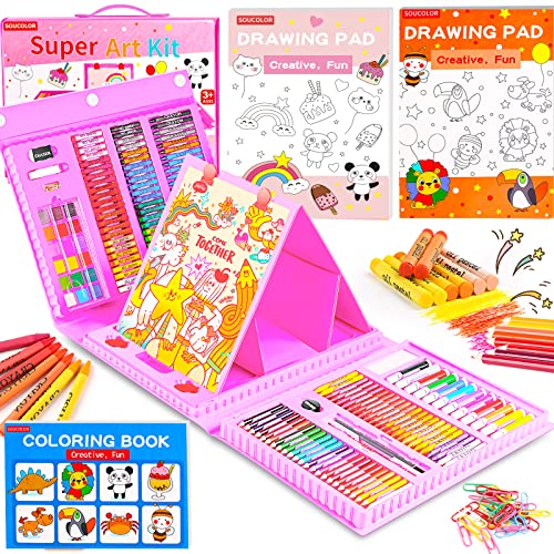 208 Pcs Art Supplies, Brand Drawing Art Kit For Kids Adults Art Set With  Double Sided Trifold Easel, Oil Pastels, Crayons(pink)