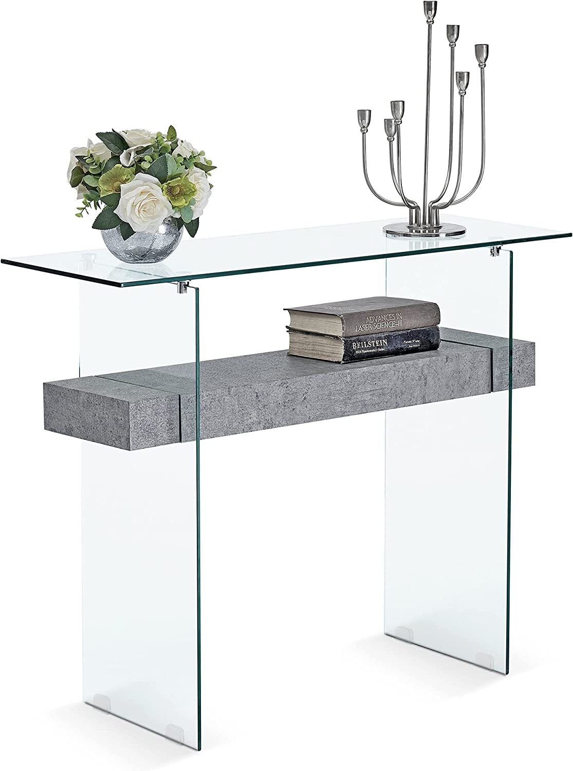 Narrow Glass Console Table with Storage Modern Sofa Table