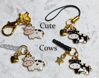 Cute Cow Cell Phone Charm Dust Plug Keychain Zipper Pull 3.5mm