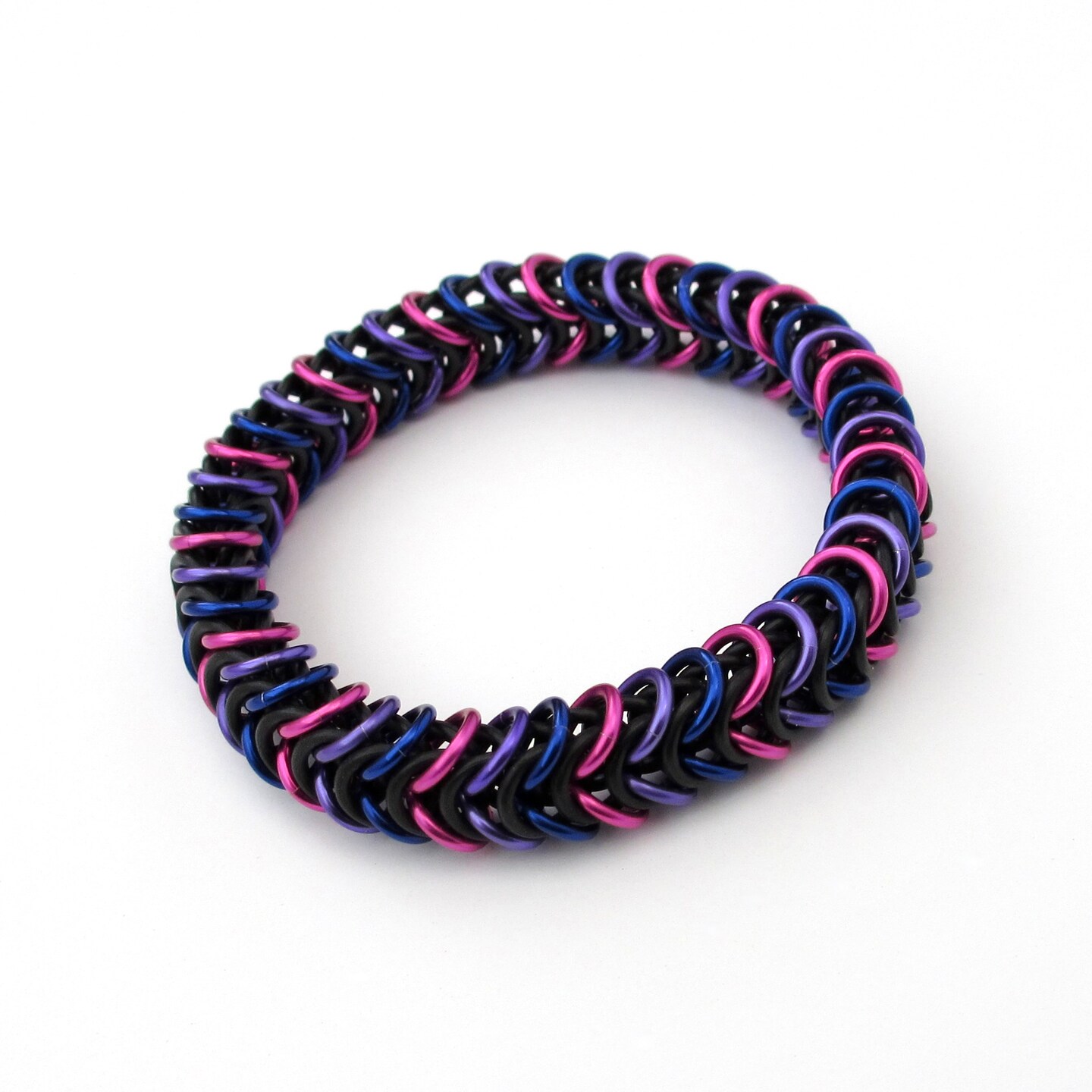 Bisexual pride stretchy bracelet, chainmail box chain in pink