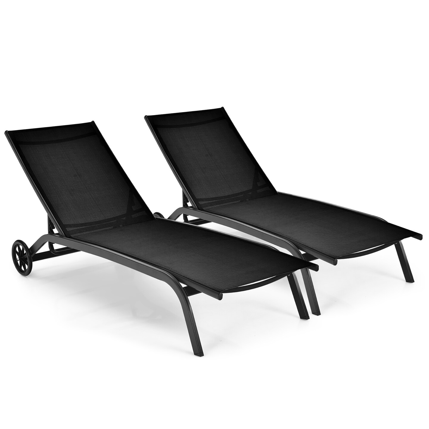 Costway 2PCS Outdoor Adjustable Chaise Lounge Patio 6-Position Recliner Wheels