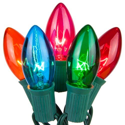 C9 Multi: Red, Blue, Amber, Green, Pink Transparent Steady 25 Set, Green Wire