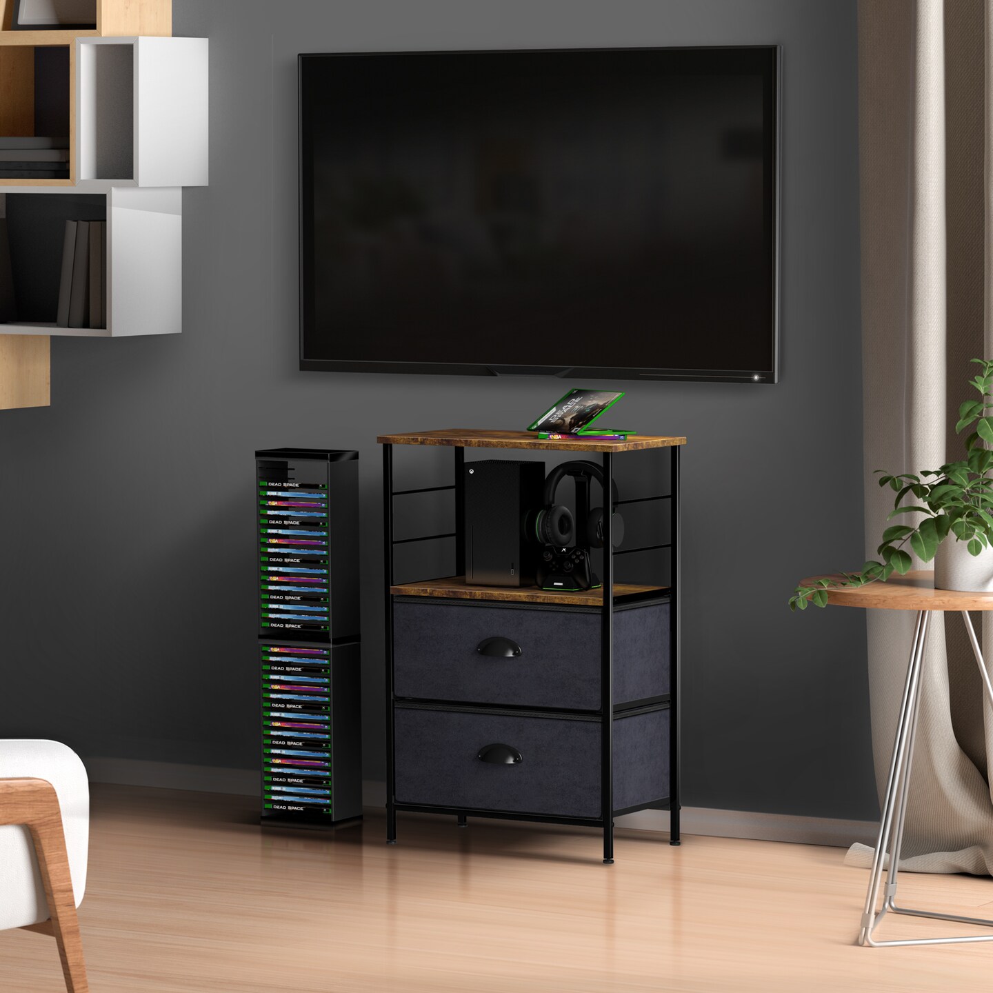 Sorbus Nightstand 2-Drawer Shelf Storage - Bedside Furniture &#x26; End Table Chest Dresser with Steel Frame, Wood Top &#x26; Easy Pull Fabric Bins for Home, Bedroom, Closets, Bathroom, Office &#x26; College Dorm