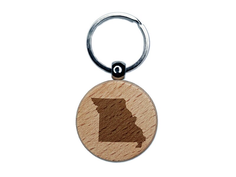 Missouri State Silhouette Engraved Wood Round Keychain Tag Charm
