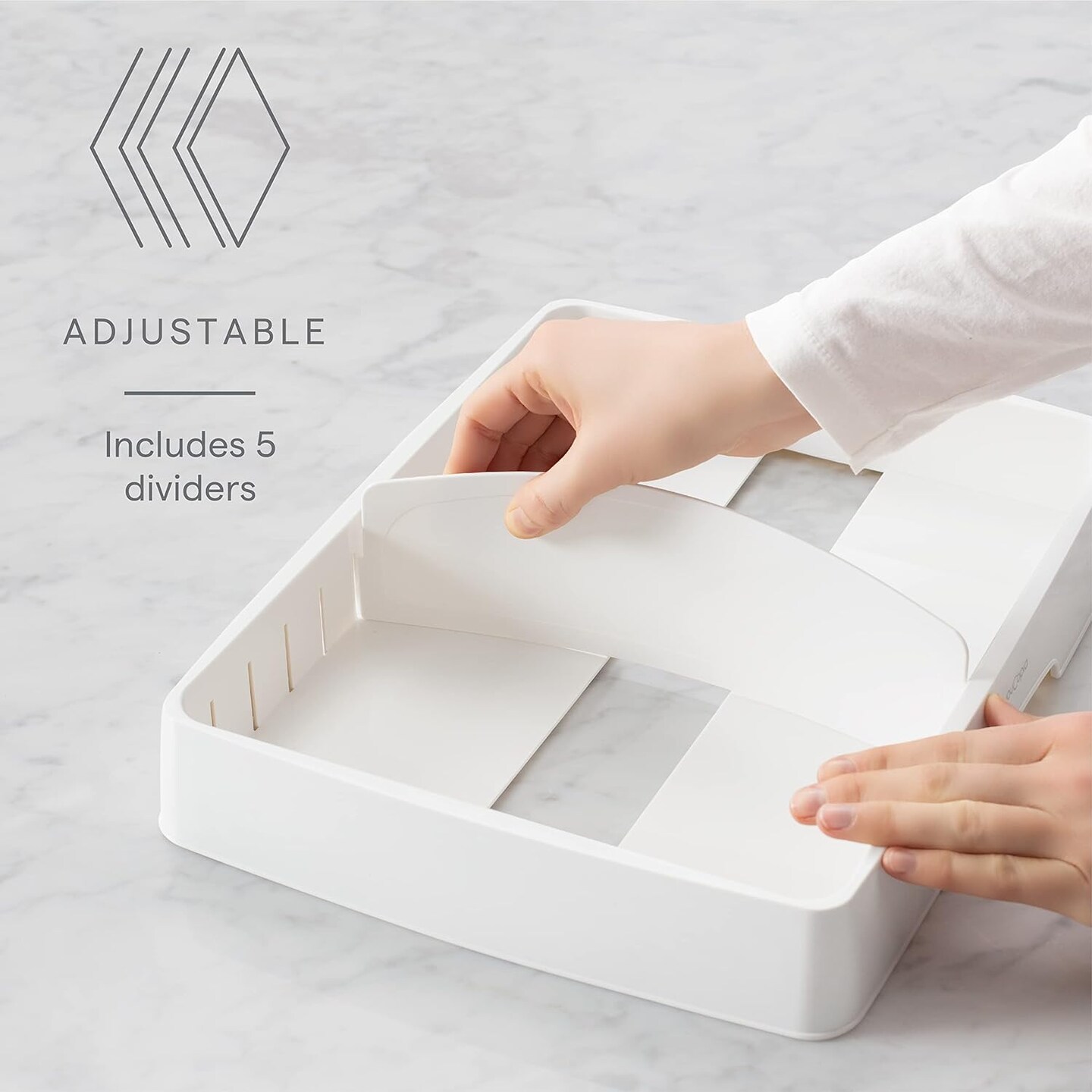 Food Container Lid Organizer, Large, BPA-Free Adjustable Plastic Lid Storage for Kitchen Cabinet and Drawer Organization, White