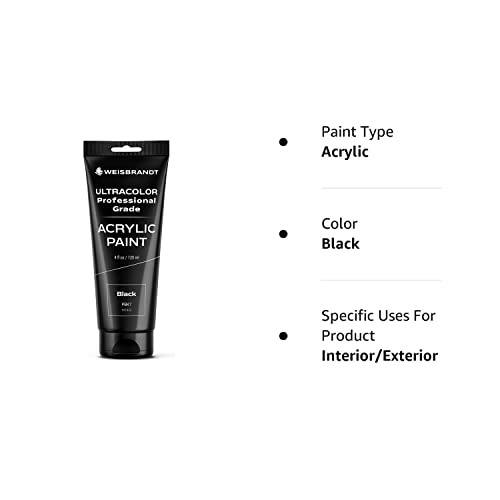 Artist Quality Acrylic Paint in Assorted Colors, 4 oz, Rich Pigment, Non Fading and Non Toxic, for Artists &#x26; Hobby Painters, Black
