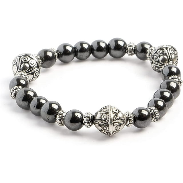 Earth&#x27;s Jewels Semi-Precious Natural Hematite Black Stretch Bracelets #73