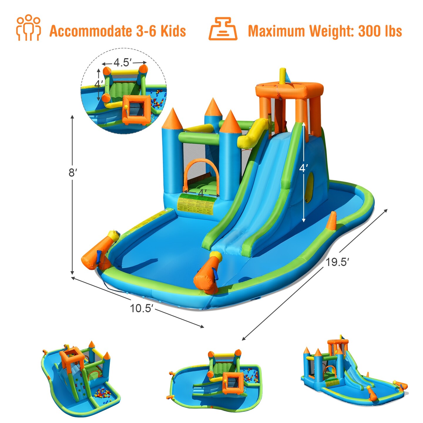 Inflatable Water Slide Kids Bounce House Splash Water Pool