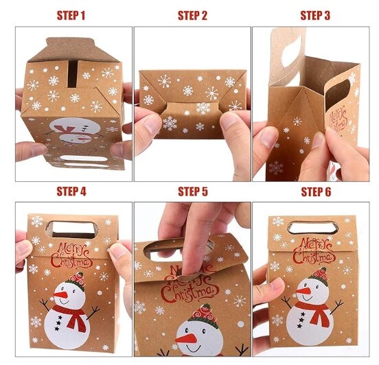 24PCS Christmas Candy Gift Treat Bags for Xmas Party Supplies, Christmas Kraft Paper Gift Boxes