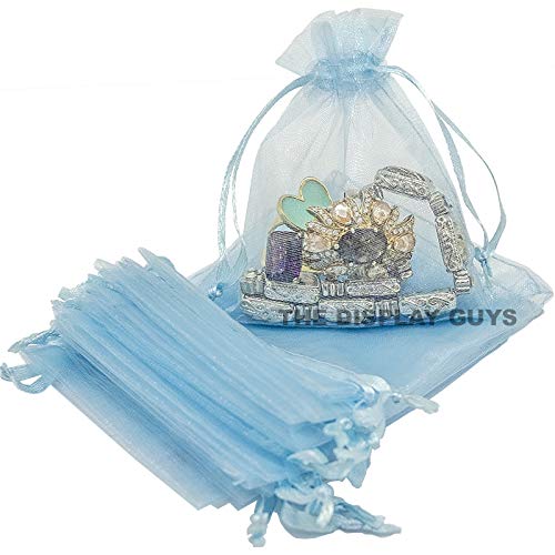 TheDisplayGuys 100-Pack 3x4 Blue Sheer Organza Gift Bags with Drawstring, Jewelry Candy Treat Wedding Party Favors Mesh Pouch