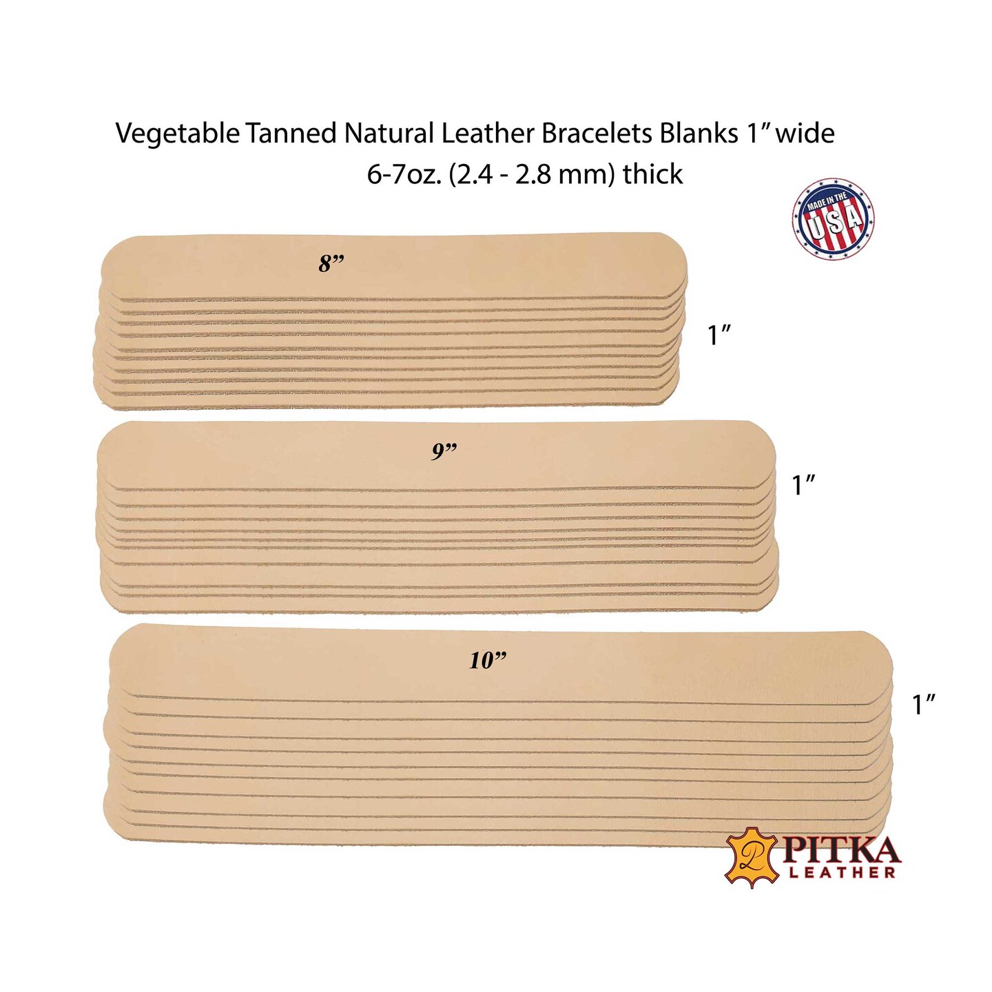 Natural Leather Blanks 1 Inch wide 10 Packs- Vegetable Tanned Leather Craft Blanks for DIY Projects