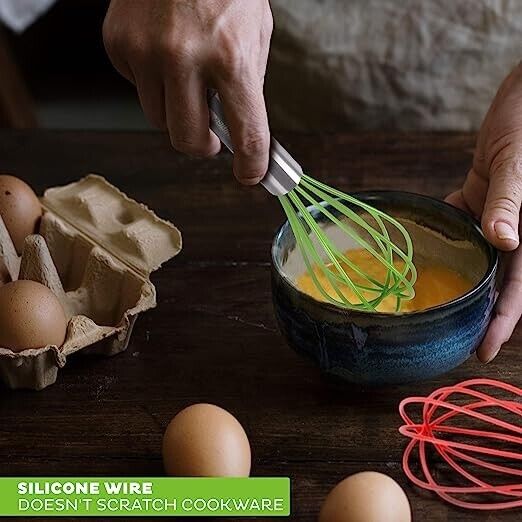 Silicone Whisk Set of 3 RAINBOW Non-Scratch Non-Stick Kitchen Utensils.