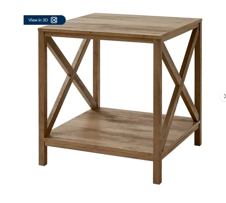 Rustic Weathered Oak Farmhouse Square Side Table with Storage