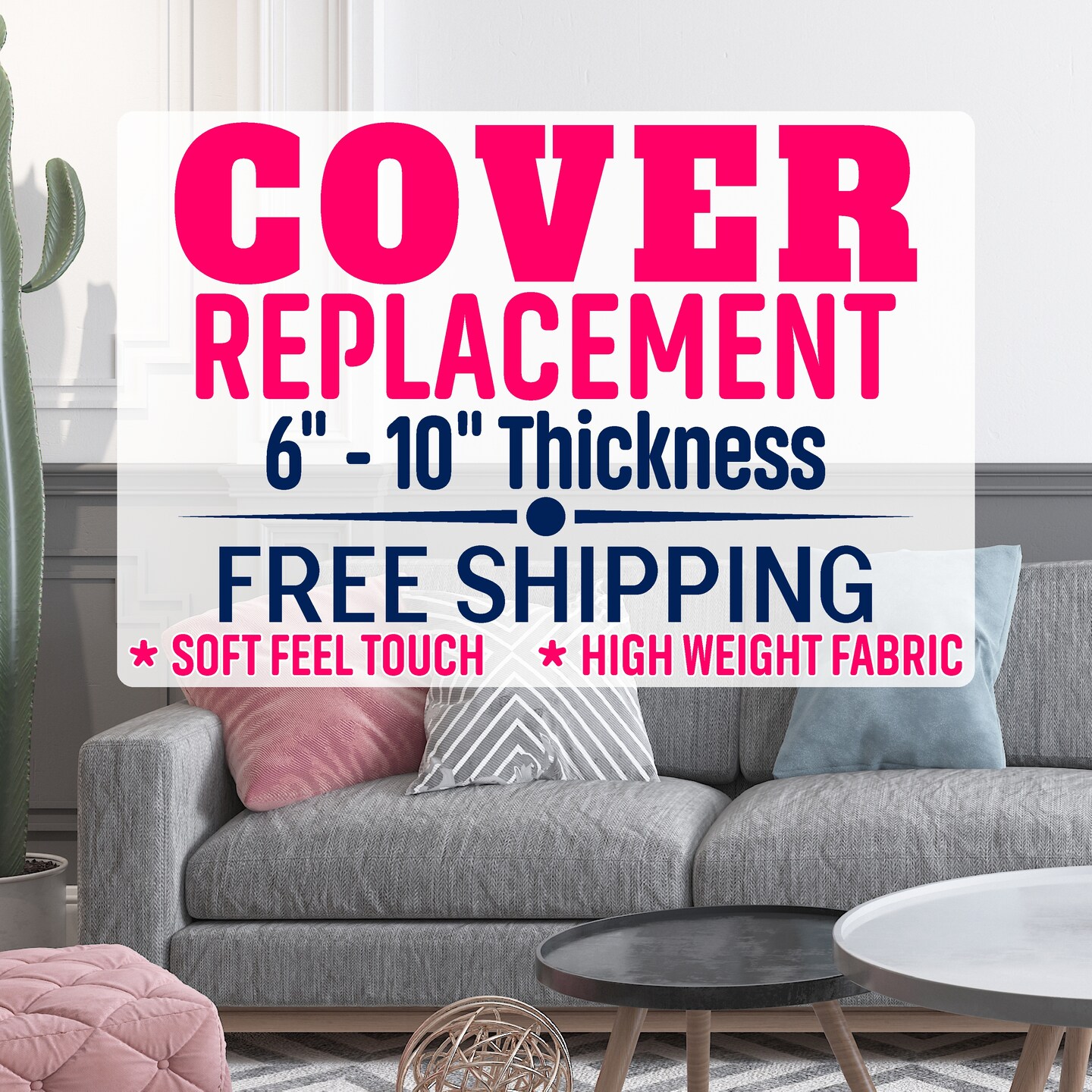 Cover Replacement, Custom Cushion Cover for Daybed, Sofa, Throw