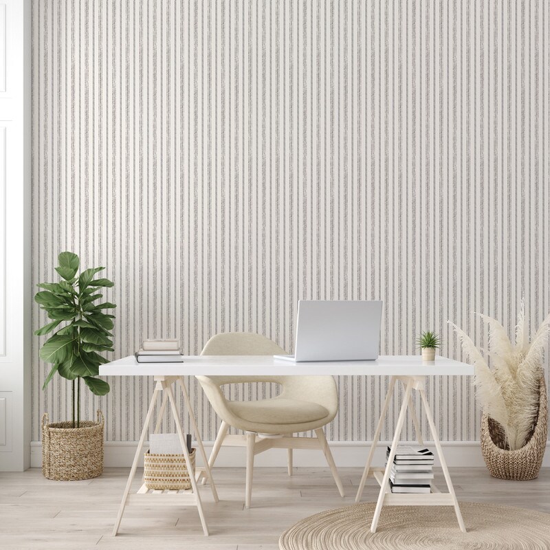 Tempaper &#x26; Co. Nautical Stripe Peel and Stick Wallpaper, Charcoal and Cotton, 28 sq. ft.