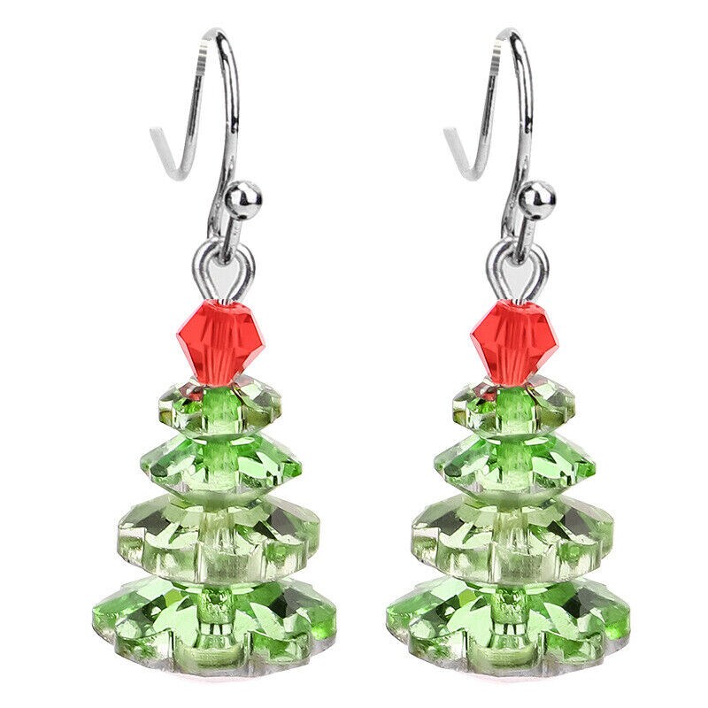 Christmas Tree Dangle Earrings For Women - Sparkling Rhinestone Holiday Jewelry Gift Set