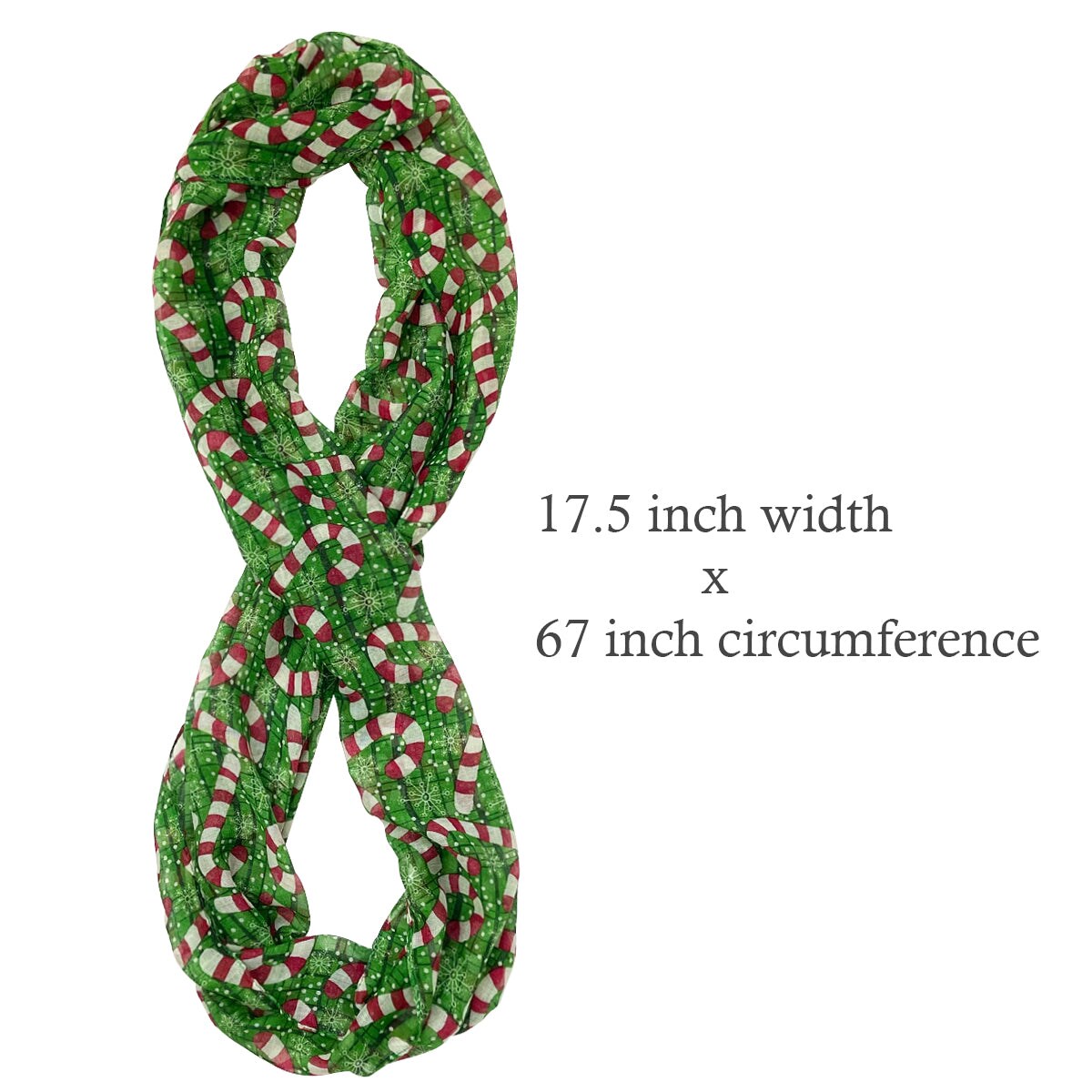 Wrapables Lightweight Winter Holiday Infinity Scarf, Candy Canes Green